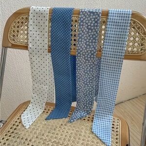 Blue & White Twilly Scarf Set of 4 Floral Gingham Polka Dot Twillies